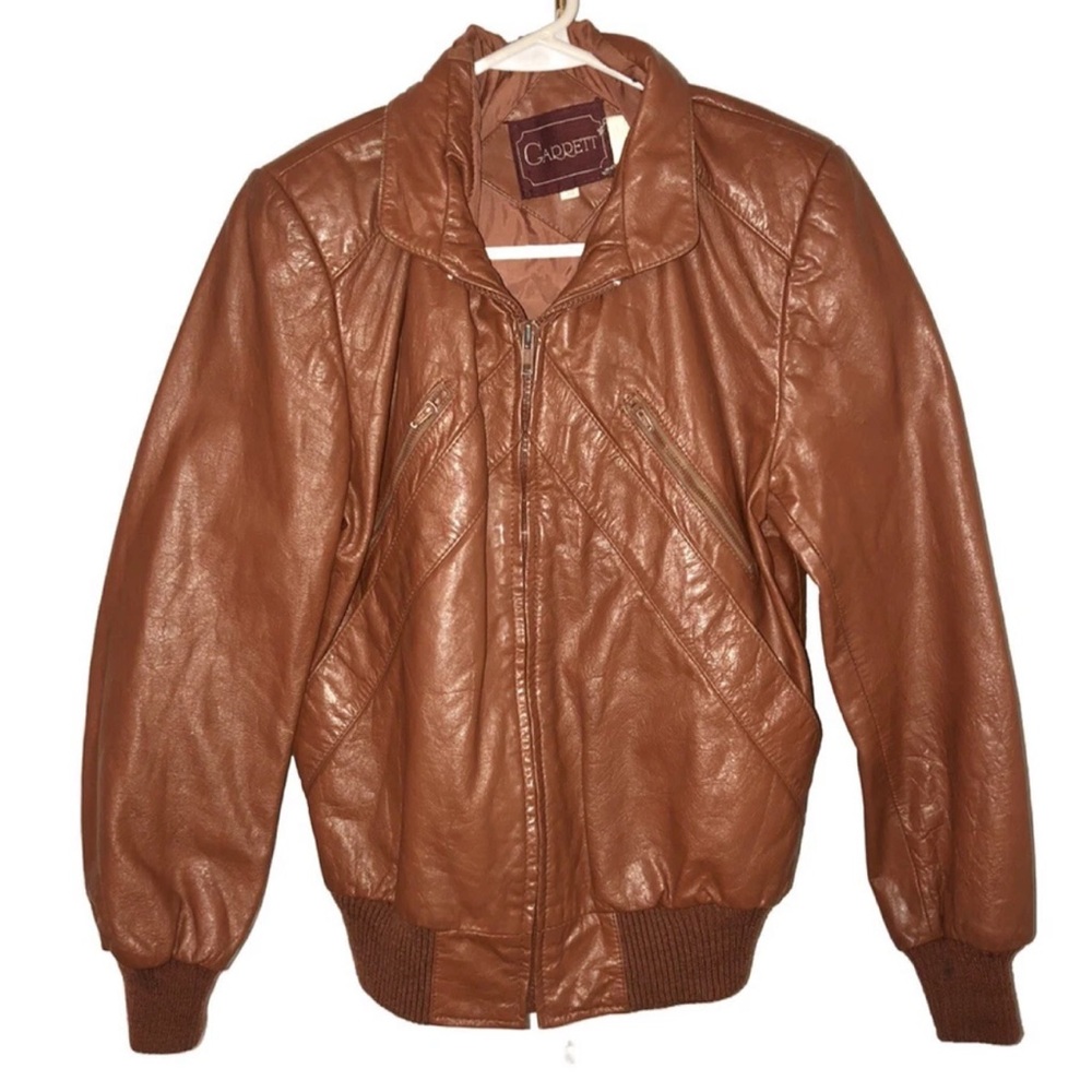 VINTAGE Garrett Leather Bomber Aviator Jacket Brownish Red Retro 70s 80s Mens 36